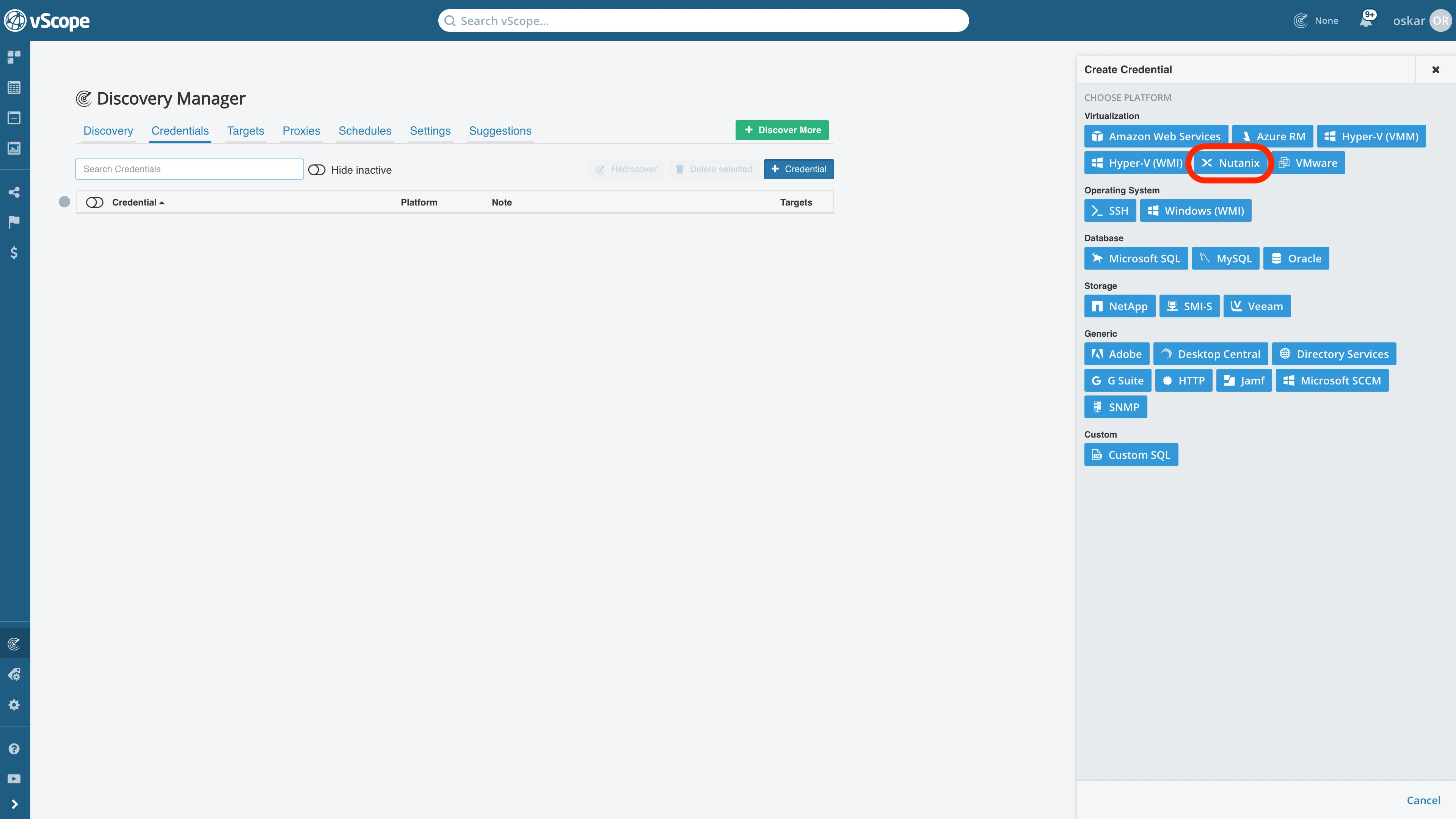 Selecting Nutanix as datasource