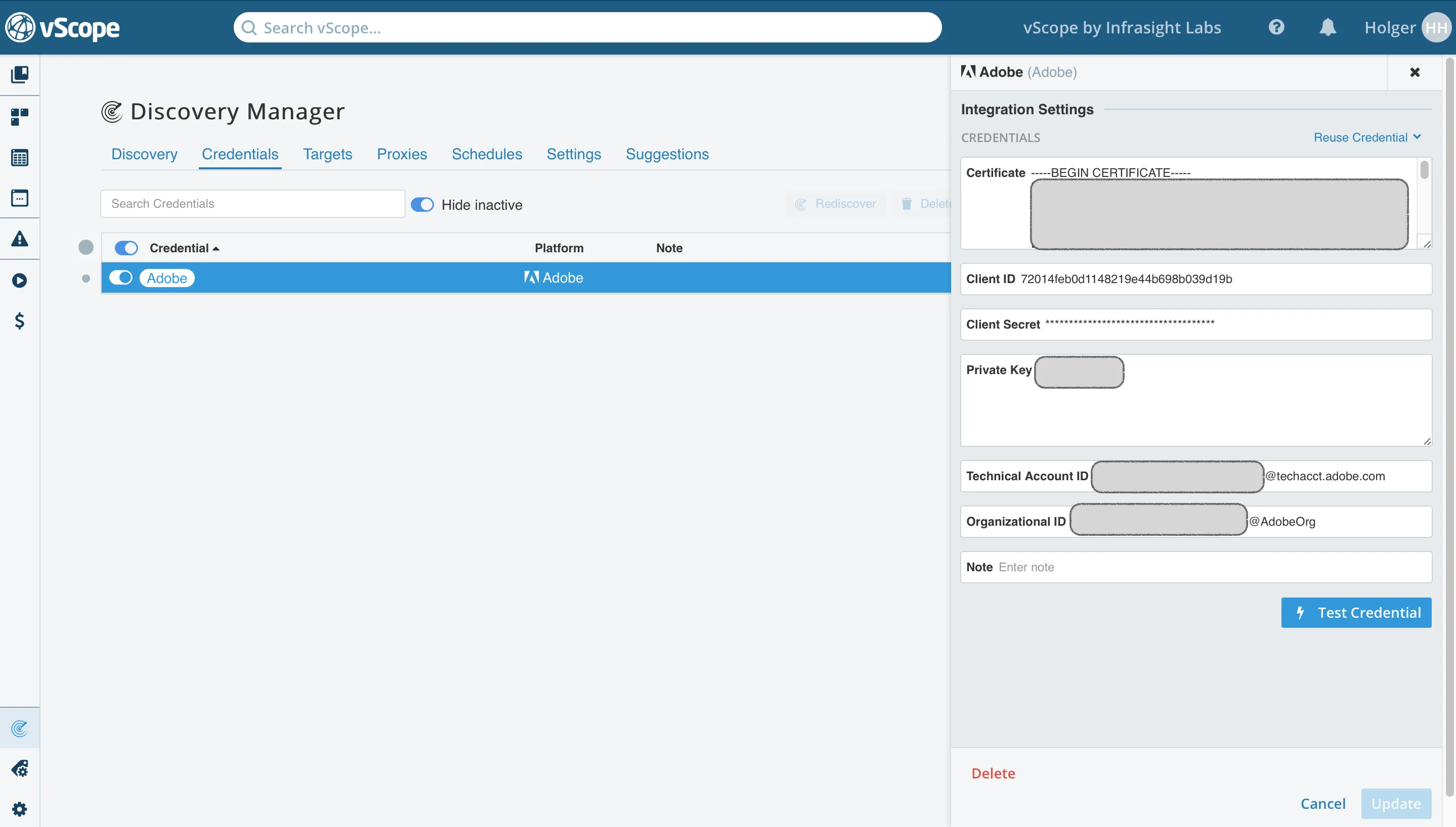 Adobe Admin Console in vScope