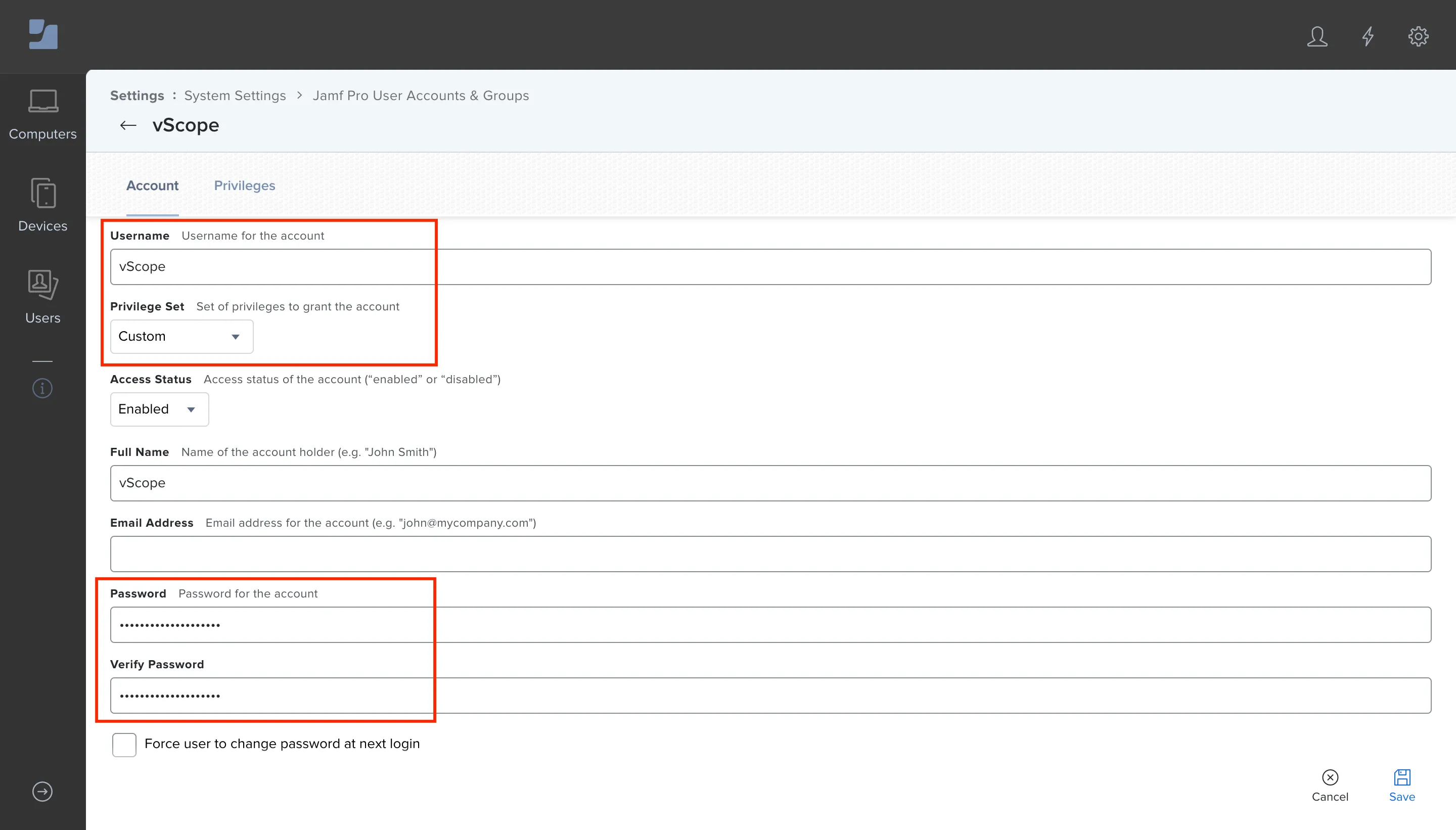 Illustration of setting up a user for Jamf