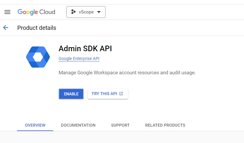 Enable Admin SDK API Google Workspace