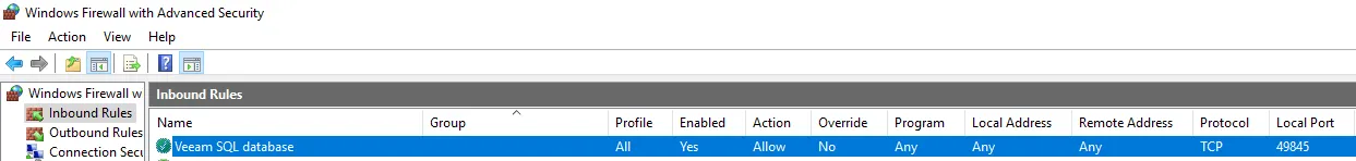 Windows Firewall with Advanced Security for Veeam