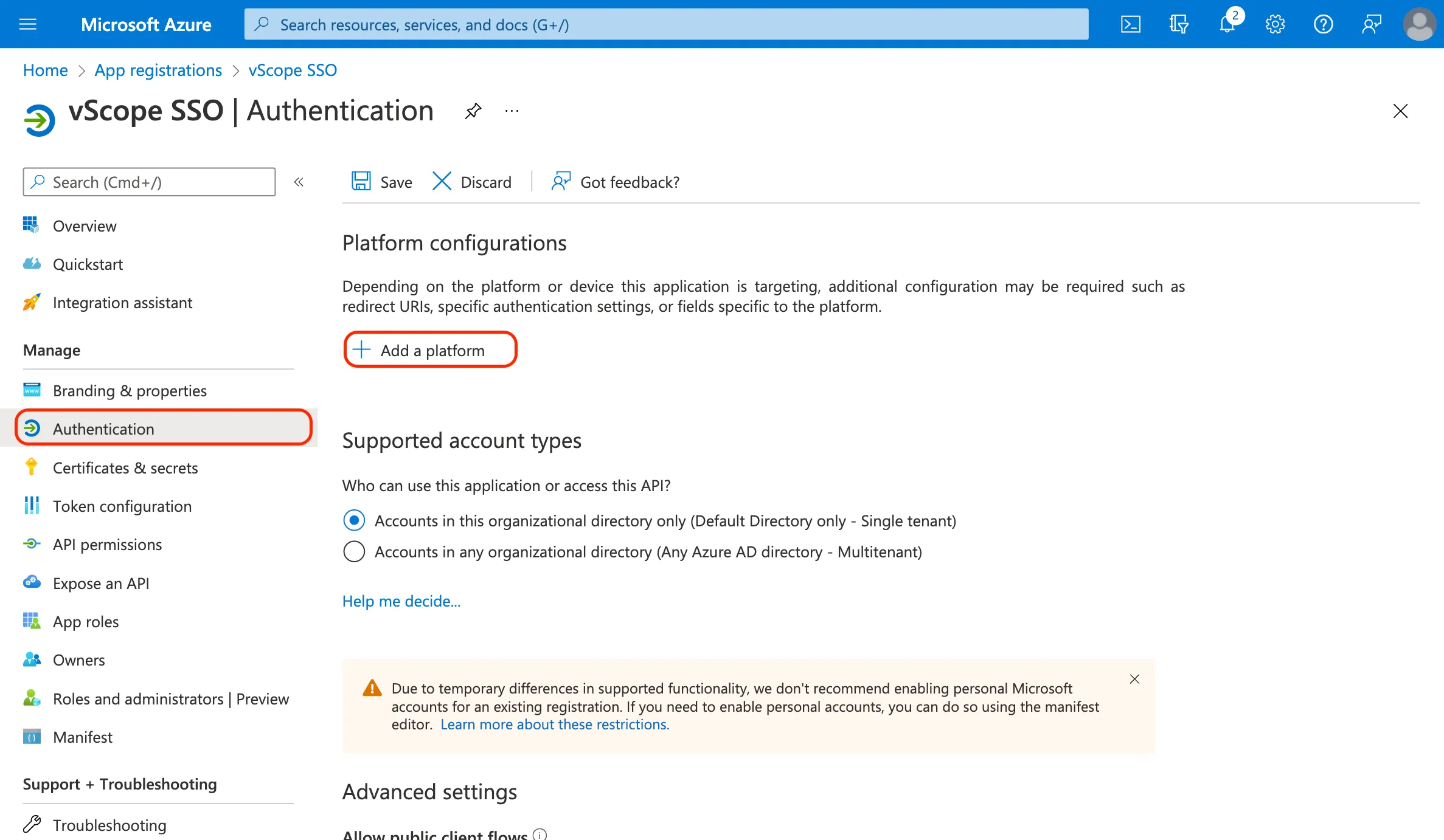 Add new authentication and platform configurations