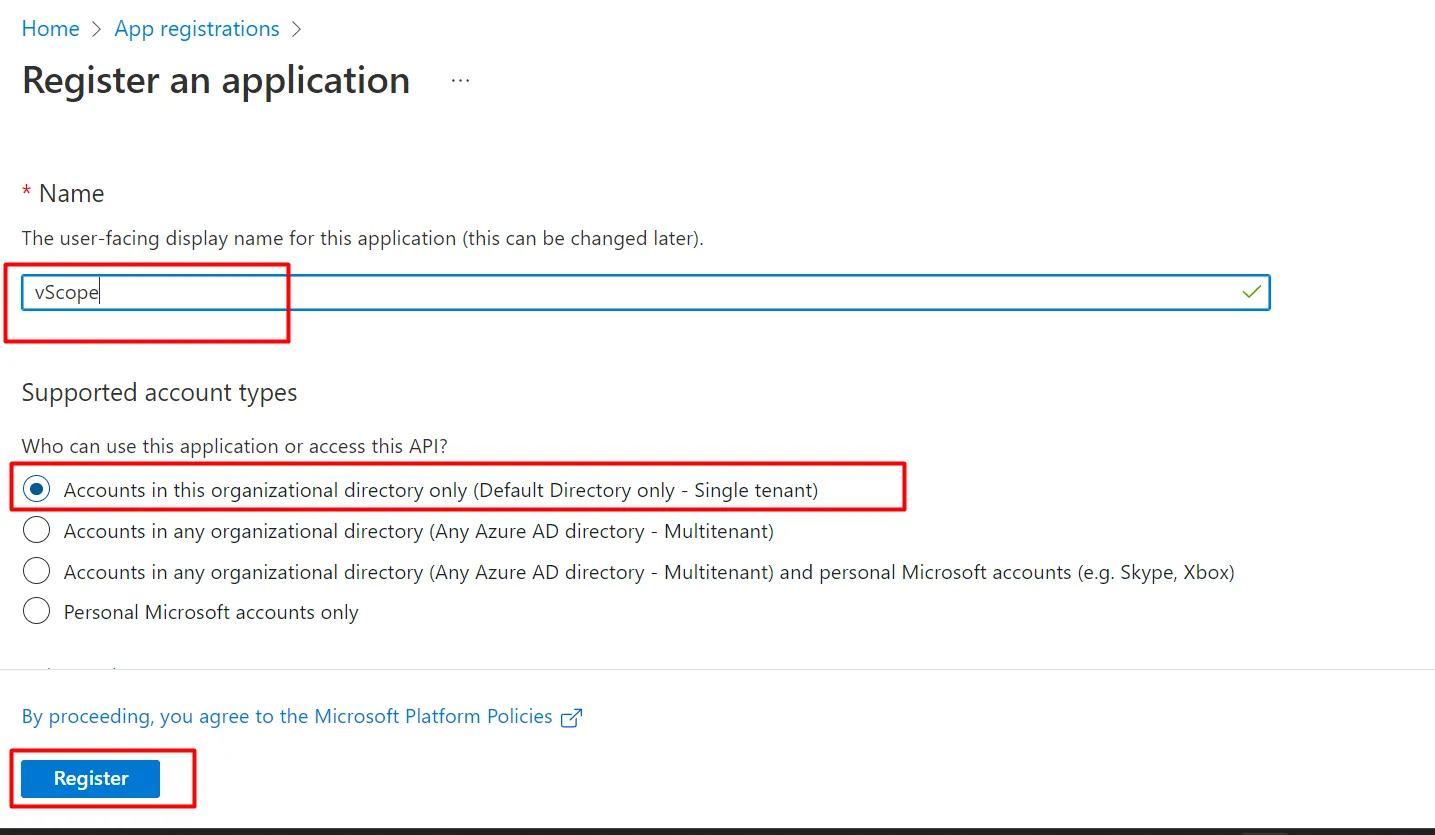 Register a new application in Azure