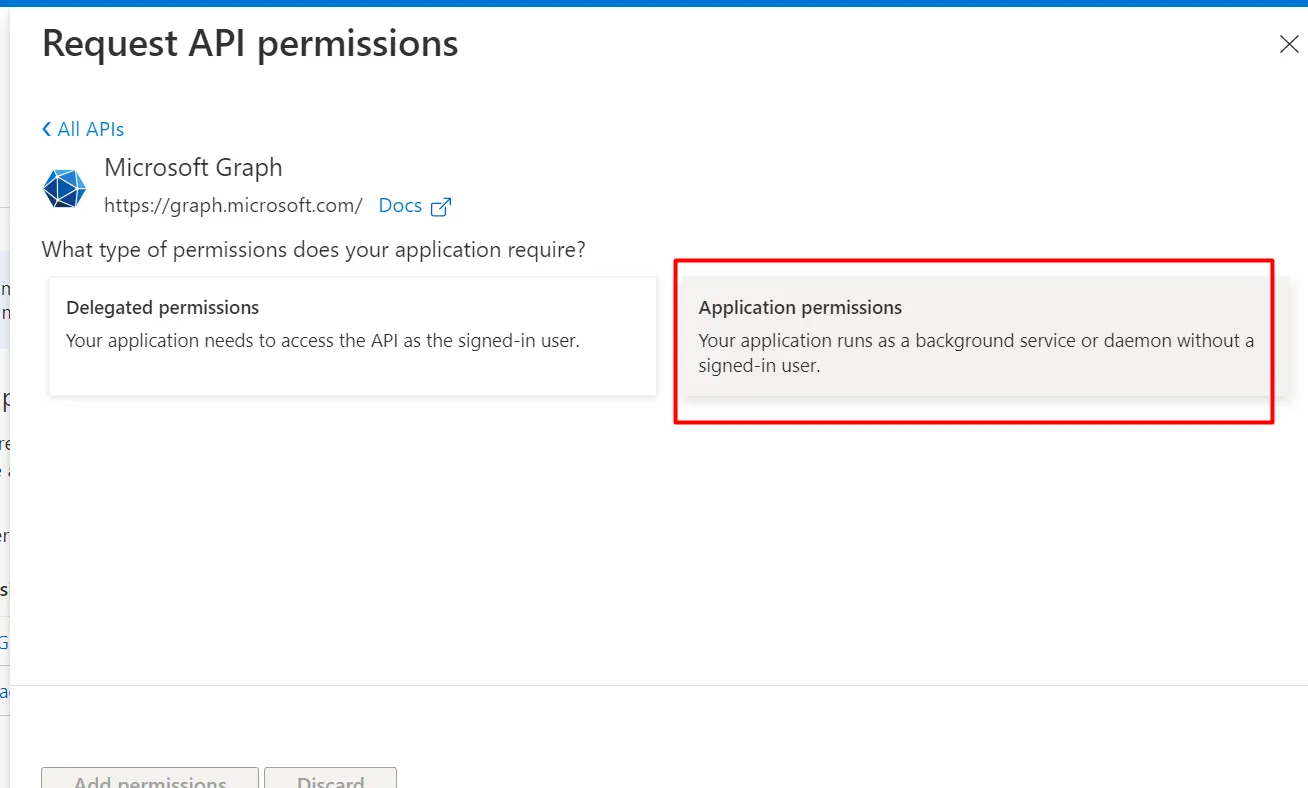 Azure request API permission for application