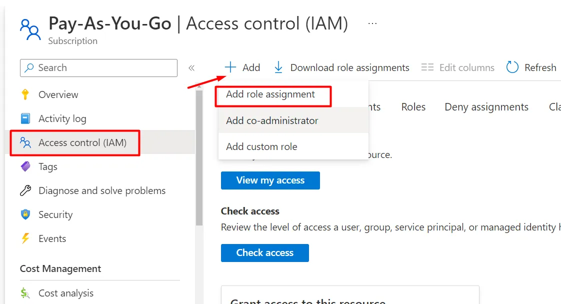 Azure add role assignment in Azure Access Control (IAM)