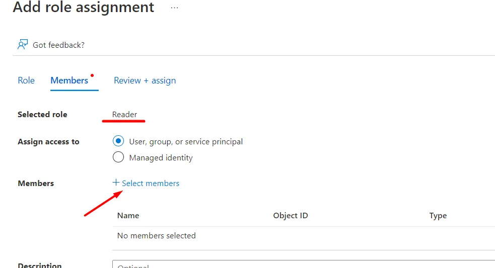 Azure add role assignment for app registration