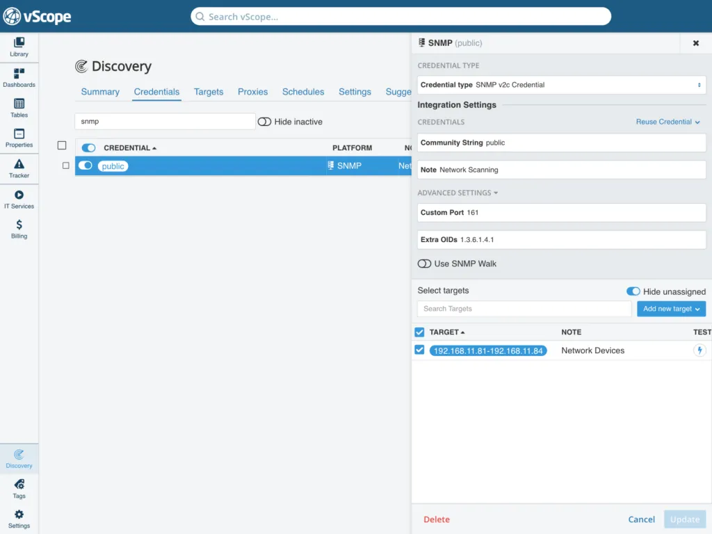 Configure extra OIDs in vScope Discovery