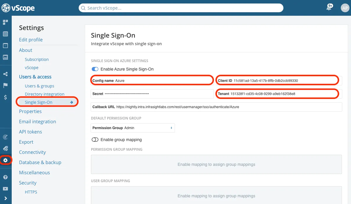 Configuring Microsoft Entra ID Single-sign-on in vScope