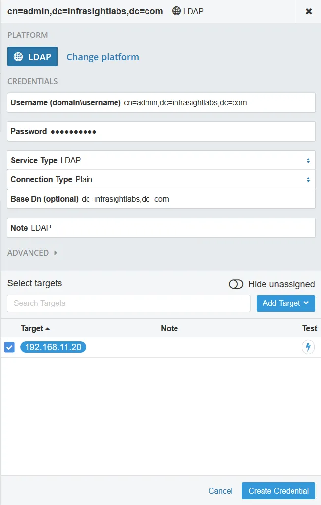 Connecting to data source using LDAP