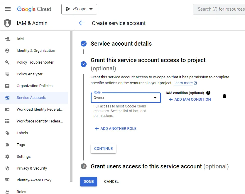 Create and Grant Service Account in Google Workspace