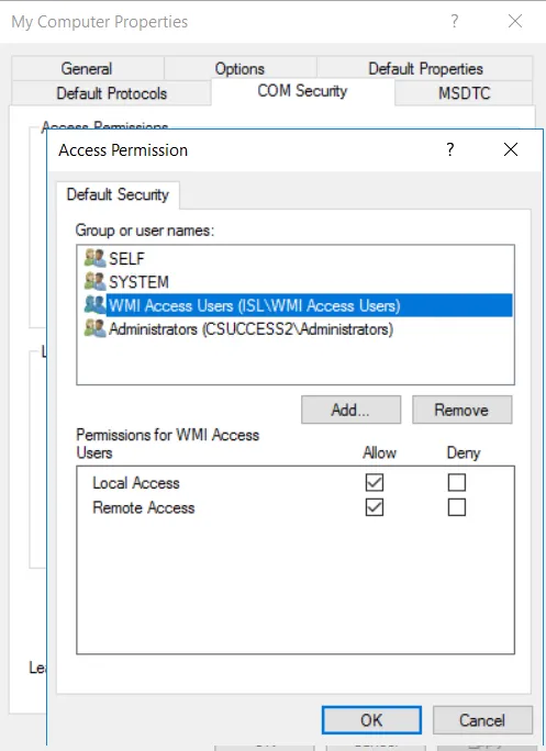 Computer Properties finding default security groups