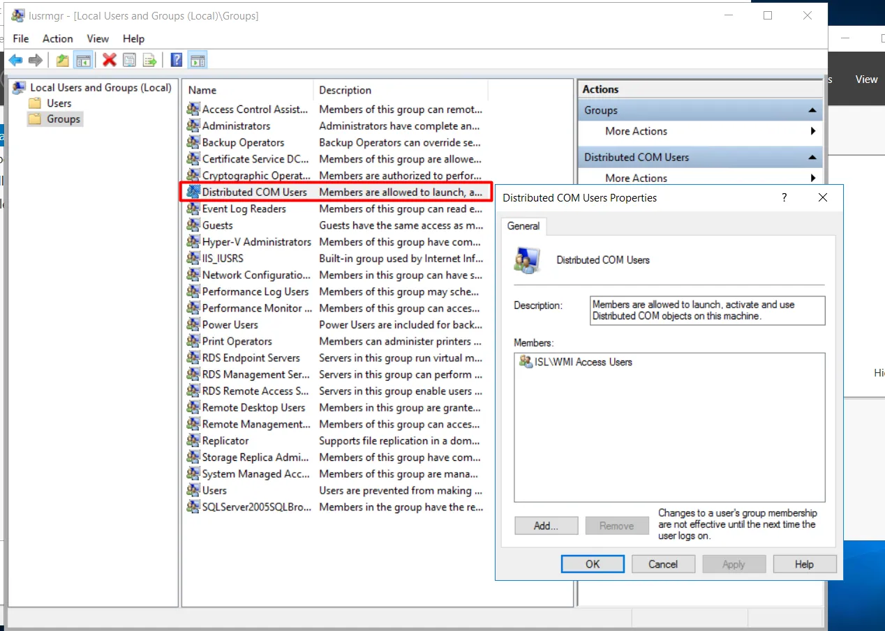 Distributed Com Groups for WinRM