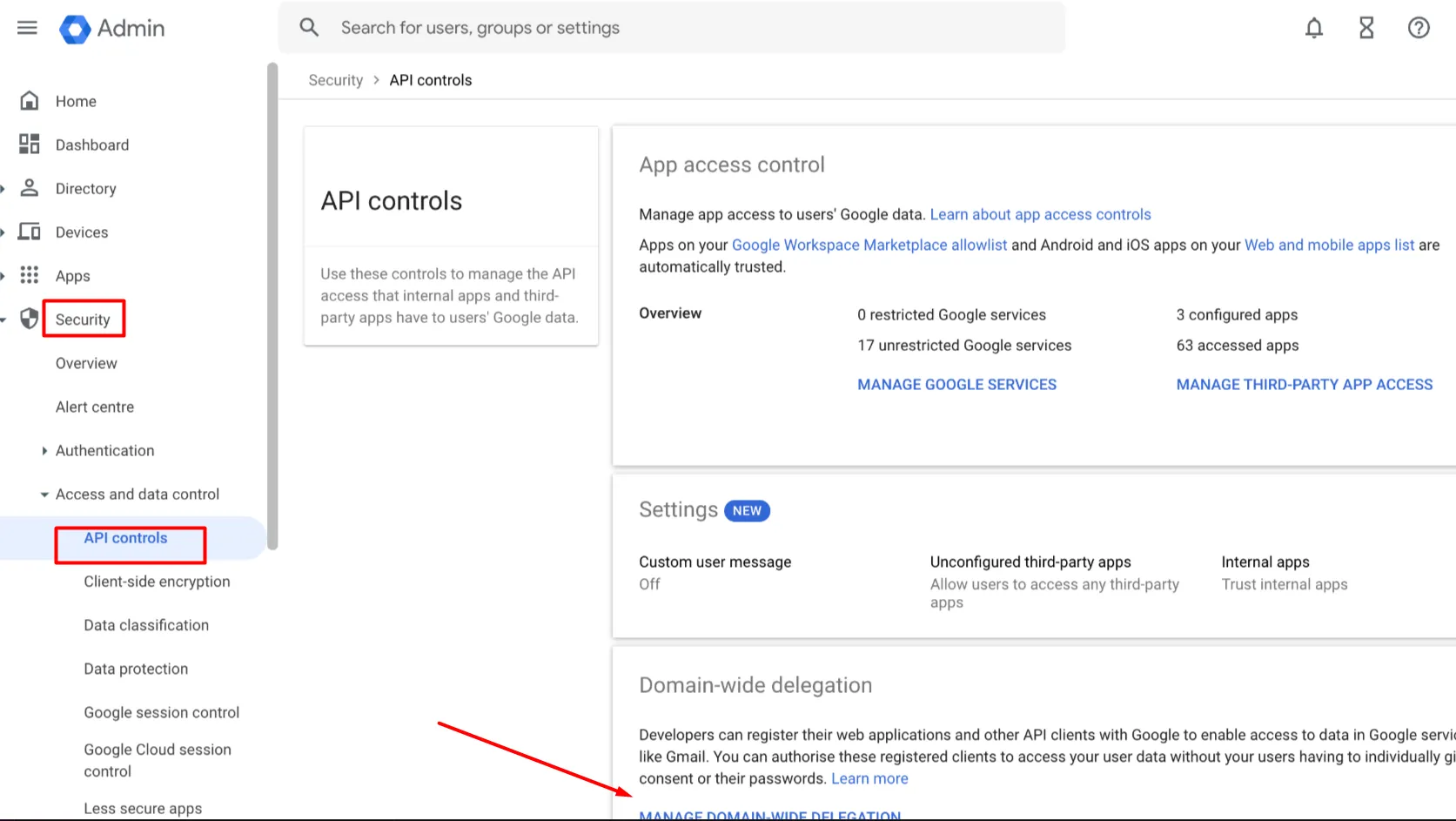 Admin Console for controll API in Google Workspace