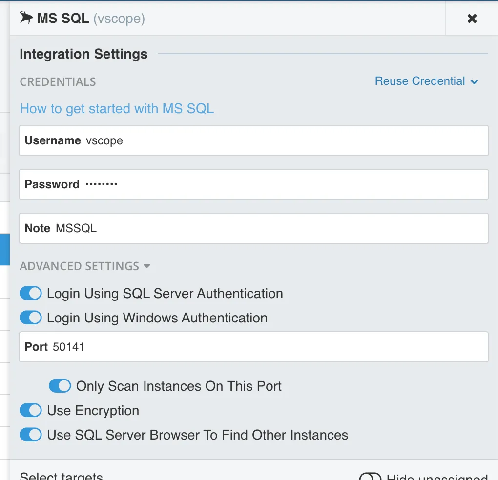 Inventorying different SQL instances for Microsoft SQL Server using different credentials