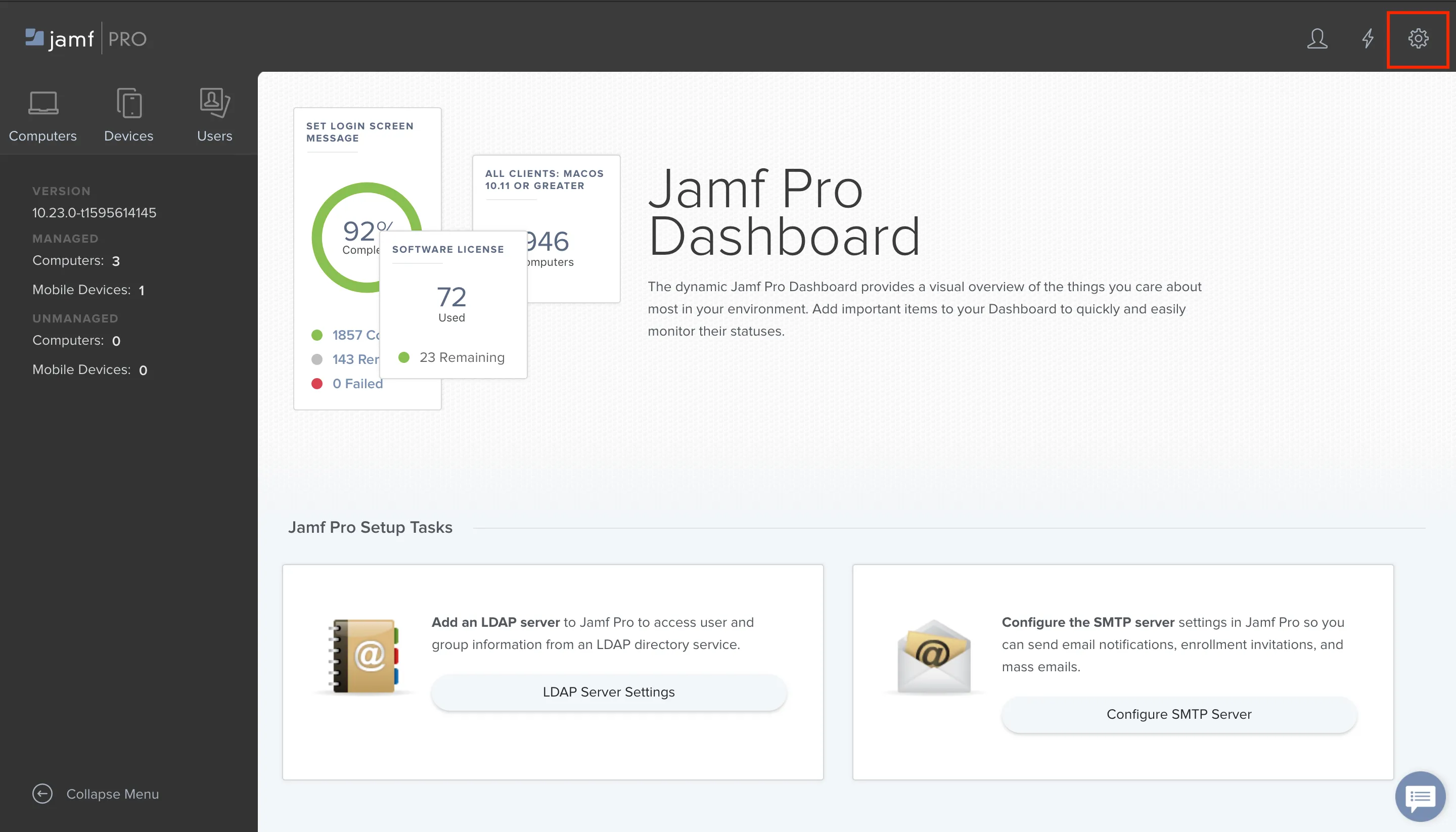 Jamf Pro Dashboard Settings