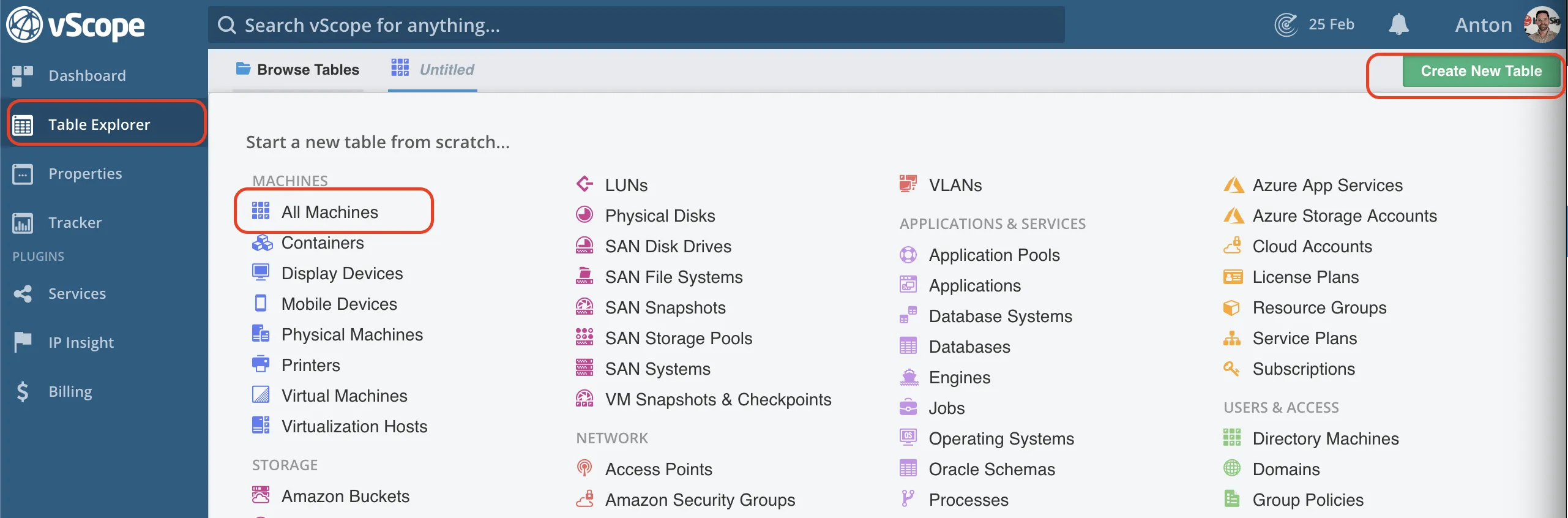 New table about All Machines in vScope Table