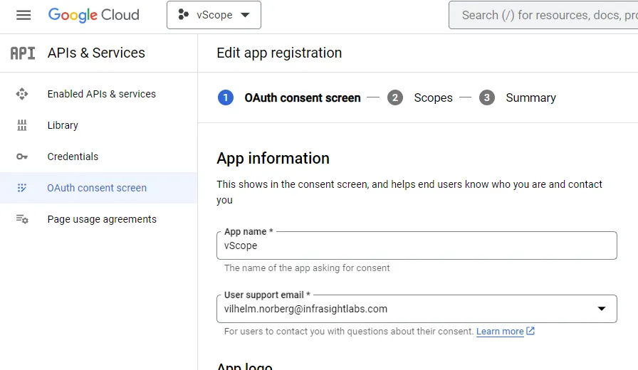 Oauth consent screen in Google Workspace