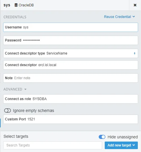 Adding sys user for Oracle DB