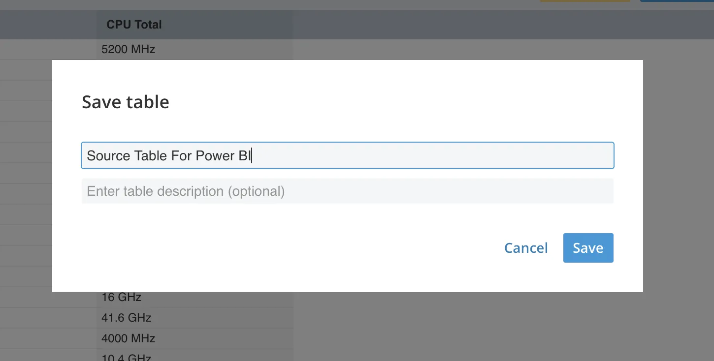 Saving a table to use for Power Bi