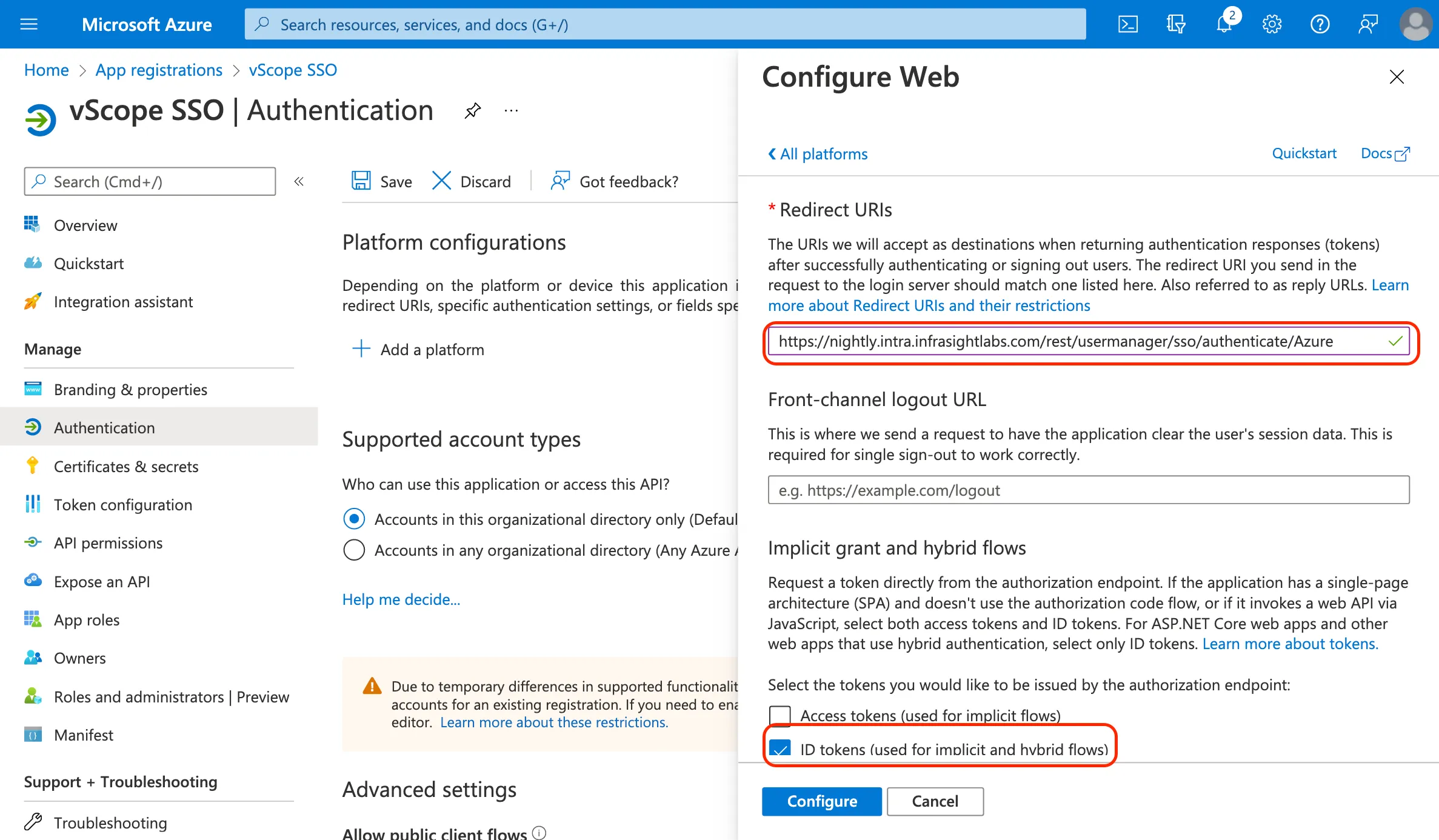 Configure Redirect URI for app registration authentication