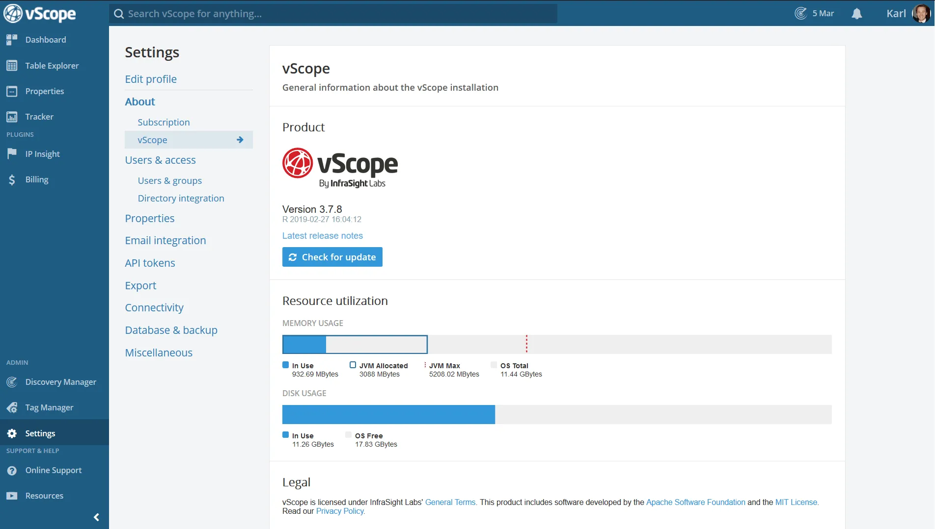 Illustration of resource utilization in vScope