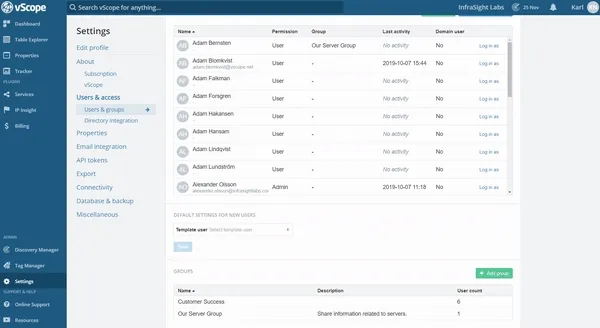 Navigate to groups in User &#x26; Access in vScope