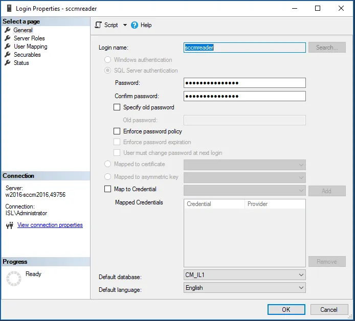 SCCM settings display showcasing user access permissions, focusing on role configuration for secure system management.