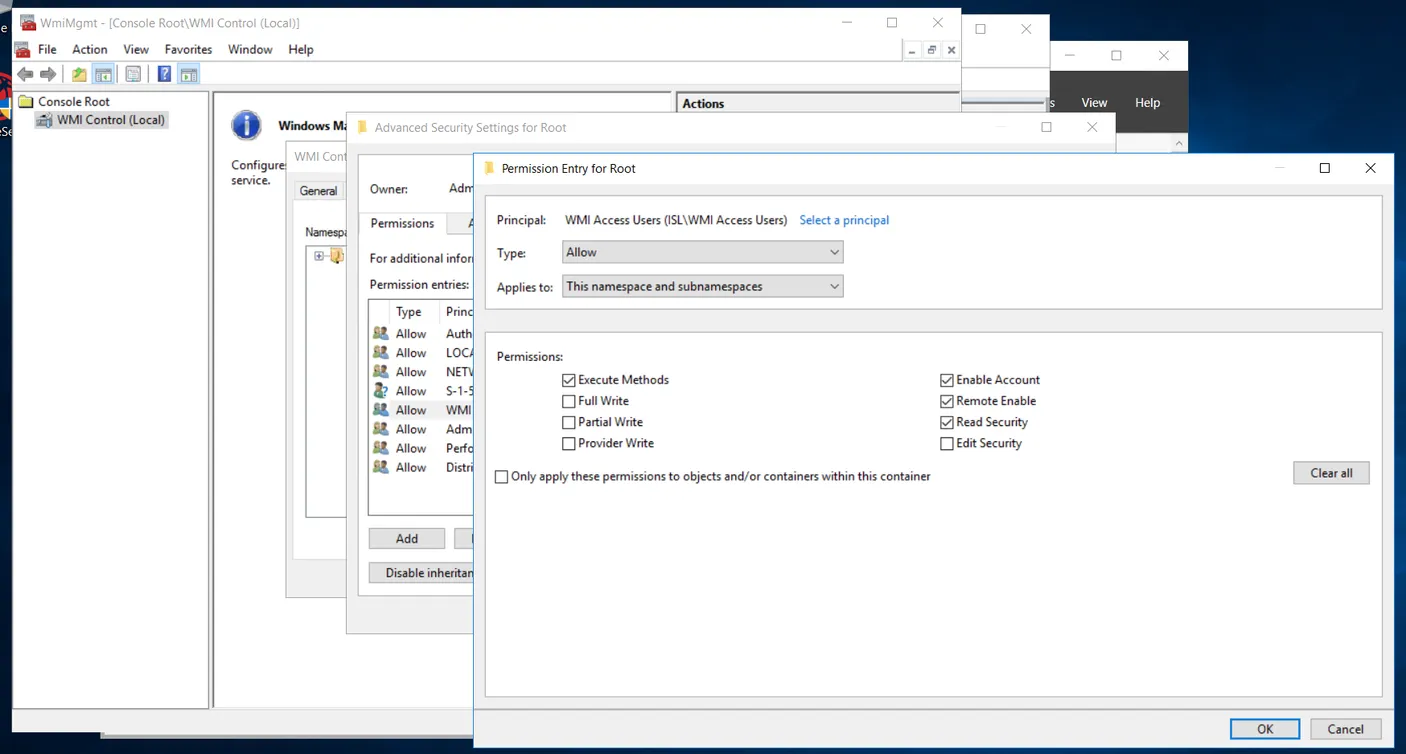 Screenshot for configuring WMI namespace