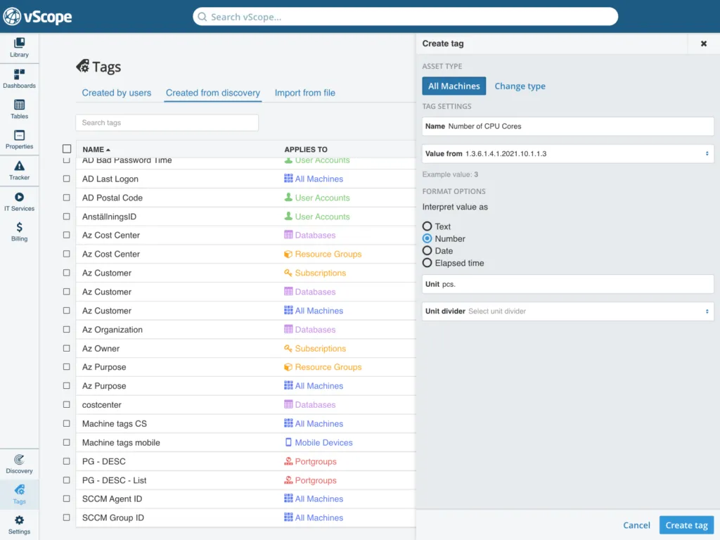 Creating a tag from discovery from SNMP