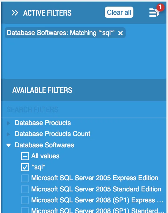 Example of using wildcard matching in filters in tables