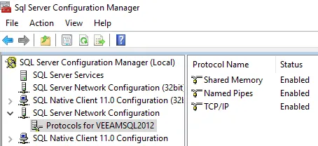 Finding configurations in SQL Server Configuration Manager for Veeam