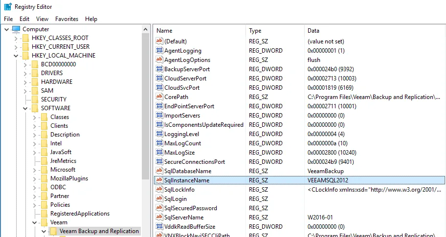 Edit Windows Registry Editor for Veeam