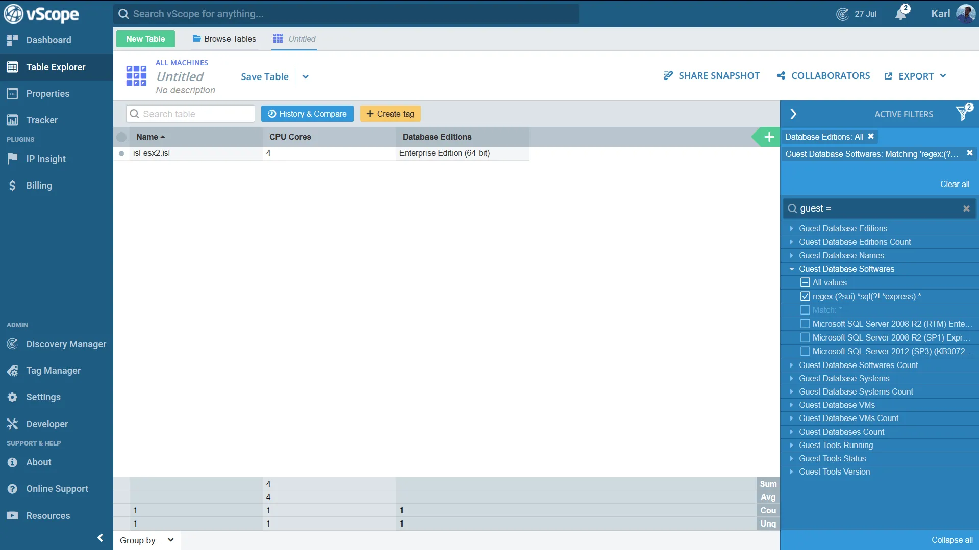 Use regular expressions in vScope Tables